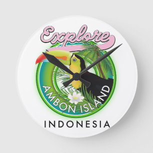 Horloge Ronde Logo de voyage de l'île d'Ambon en Indonésie en bo