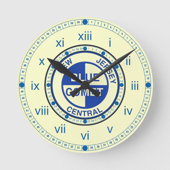 Horloge Ronde Logo du New Jersey Central Blue Comet Train (Recto)