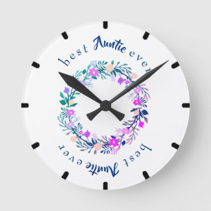 Horloge Ronde Logo mignon Meilleure Tante Jamais Mot Art