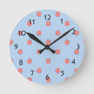 Horloge Ronde Lollipop Sweet Candy Mur Bleu