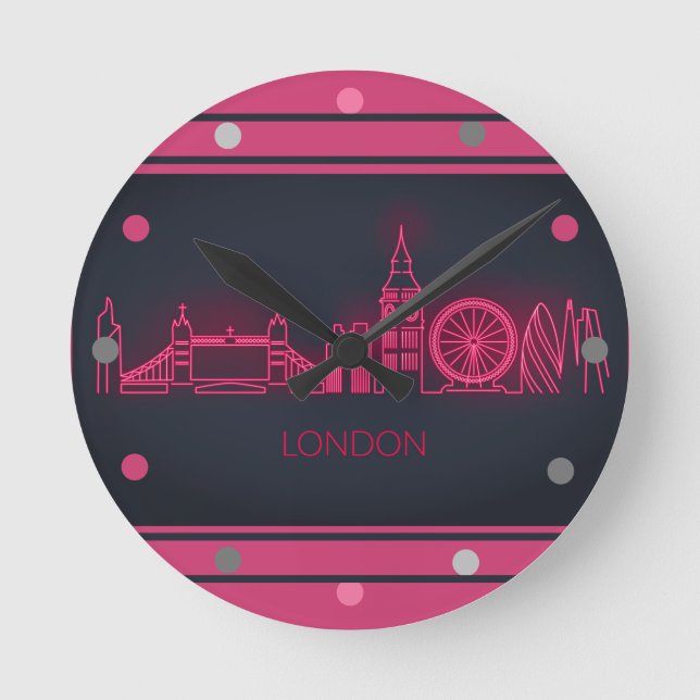 Horloge Ronde Londres Skyline rose néon Look Cityscape Wall (Recto)