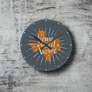 Horloge Ronde Longhorn Burnt Orange Home Sweet Home - Texas