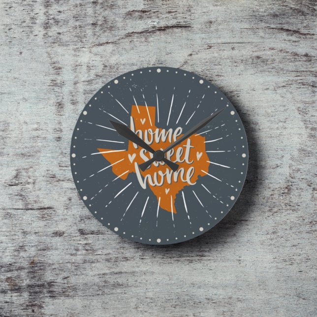 Horloge Ronde Longhorn Burnt Orange Home Sweet Home - Texas (Créateur téléchargé)