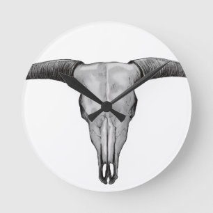 Horloge Ronde Longhorn Skull
