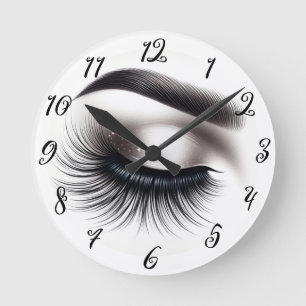 Horloge Ronde Longs Cils Noirs et Fins Extensions de Cils Beauté