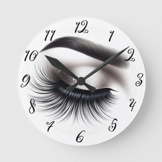Horloge Ronde Longs Cils Noirs et Fins Extensions de Cils Beauté (Recto)