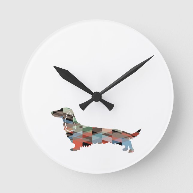 Horloge Ronde Longue Haine Dachshund Geo Silhouette Plaid (Recto)