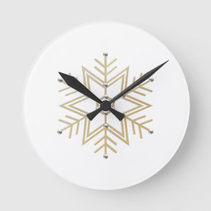 Horloge Ronde Look 3-D 2-Silver et Gold Snowflake