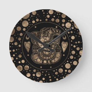 Horloge Ronde Lord Ganesha Gold and Black Dot Art