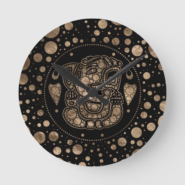 Horloge Ronde Lord Ganesha Gold and Black Dot Art (Recto)