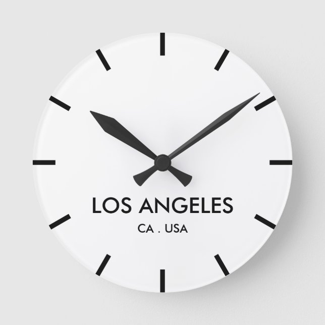 Horloge Ronde Los Angeles Californie fuseau horaire minimaliste (Recto)