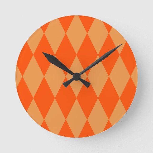 Horloge Ronde Losanges damier orange clair et foncé (Recto)
