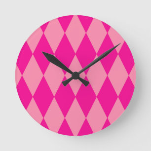 Horloge Ronde Losanges damier rose clair et foncé