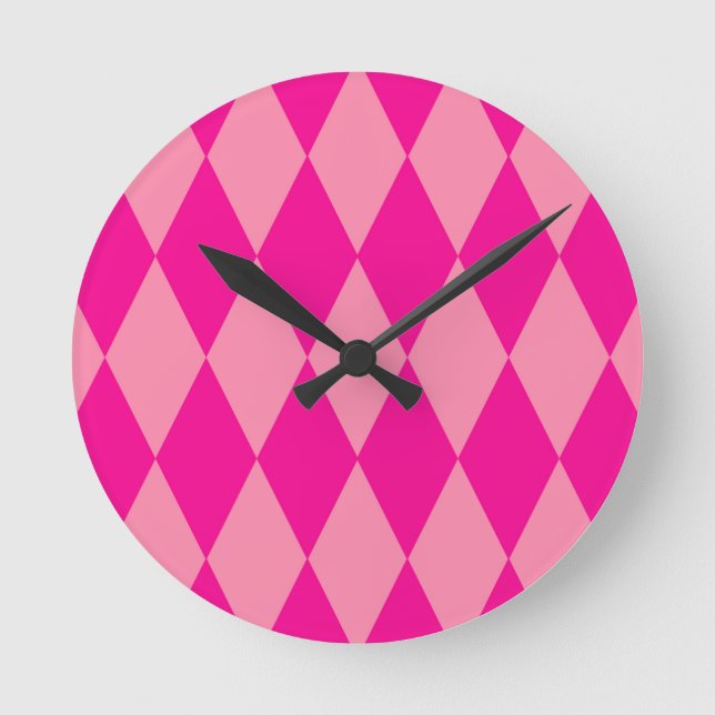 Horloge Ronde Losanges damier rose clair et foncé (Recto)