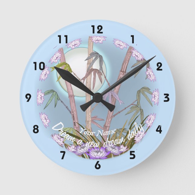 Horloge Ronde Lotus de Bambou Lune (Recto)