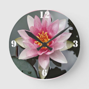 Horloge Ronde Lotus flower imprimé à fleurs nénuphar
