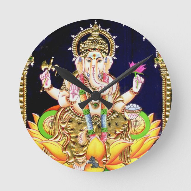 HORLOGE RONDE LOTUS GANESHA TANJORE PAINTING (Recto)