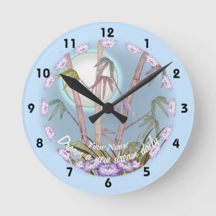 Horloge Ronde Lotus Moon Bambou