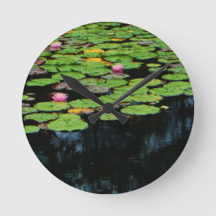 Horloge Ronde lotus rose noir