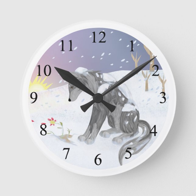 Horloge Ronde Loup d'hiver (Recto)