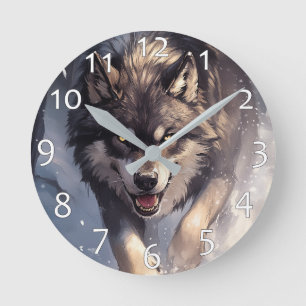 Horloge Ronde Loup en hiver