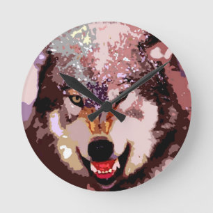 Horloge Ronde Loup en neige