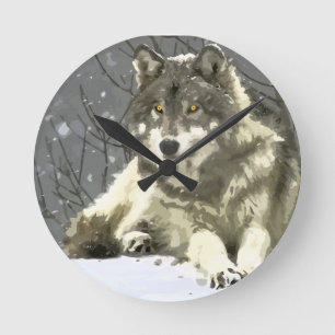 Horloge Ronde Loup gris