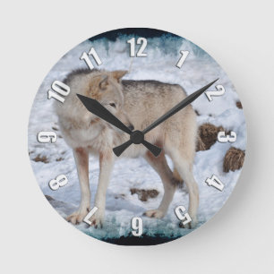 Horloge Ronde Loup gris en hiver Photo de la faune de la neige