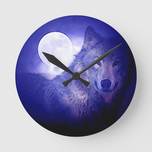Horloge Ronde Loup, Lune et Nuit Bleue (Recto)