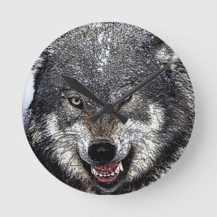 Horloge Ronde Loup sauvage