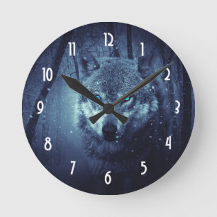 Horloge Ronde Loup sauvage magique aux yeux bleus Extraordinaire
