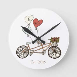 Horloge Ronde Love bike Mr et Mme wall clock