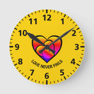 Horloge Ronde LOVE NEVER FAILS Custom Colorful Hearts