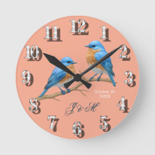Horloge Ronde Lovebirds de couleur douce Romantique Bluebirds Ma