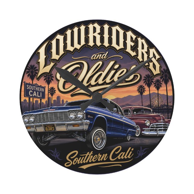 Horloge Ronde Lowriders et classiques (Lowriders and oldies round clock)