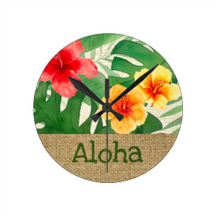 Horloge Ronde Luana Aquarelle Tropical Vivid Floral