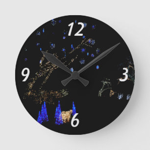 Horloge Ronde Lumières de merveilleux pays d'hiver Bleu et blanc