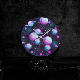 Horloge Ronde Luminosité du système solaire   Planète rose viole