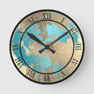 Horloge Ronde Lune lunaire esthétique Turquoise et Gold