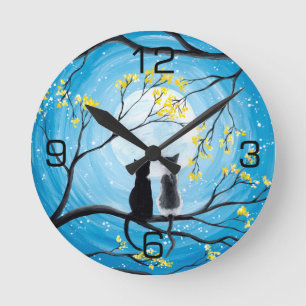 Horloge Ronde Lune lunatique avec des chats
