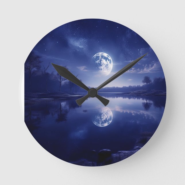 Horloge Ronde Lune Reflétant Sur La Surface Du Lac (Recto)