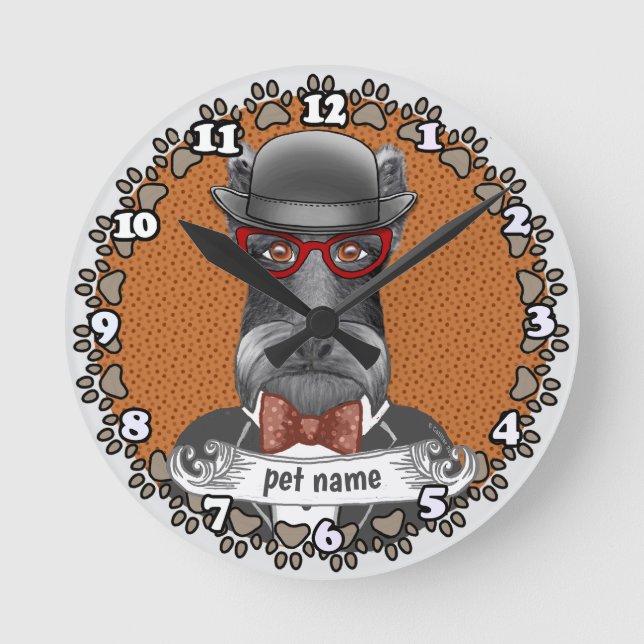 Horloge Ronde Lunettes de Schnauzer âgé (Recto)