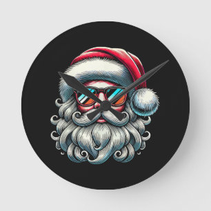 Horloge Ronde Lunettes de soleil rétro visage du Père Noël Noël
