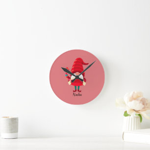 Horloge Ronde Lutin de Noël tenant un bâton de bonbon