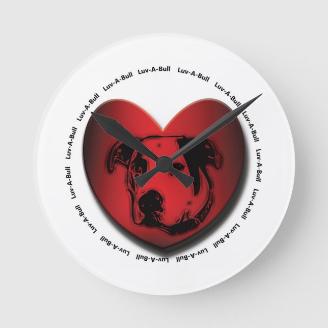Horloge Ronde Luv-A-Bull American Bulldog Pit Bull Heart (Recto)