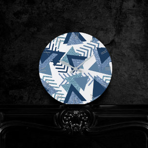 Horloge Ronde Luxe 90s Abstrait   Turquoise Navy Blue Motif