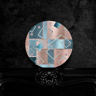 Horloge Ronde Luxe Abstrait   Blush Rose Gold et Turquoise Géomé