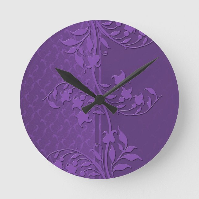 Horloge Ronde Luxe Lavender Damask Swirls Clock (Recto)