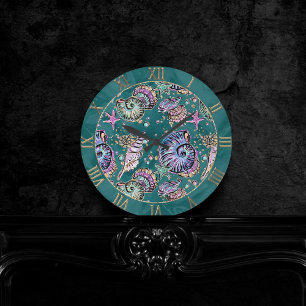 Horloge Ronde Luxe Turquoise sous-marin   Coquillages d'or Green