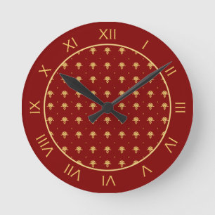 Horloge Ronde Luxury Red and Gold Vintage Damask Pattern